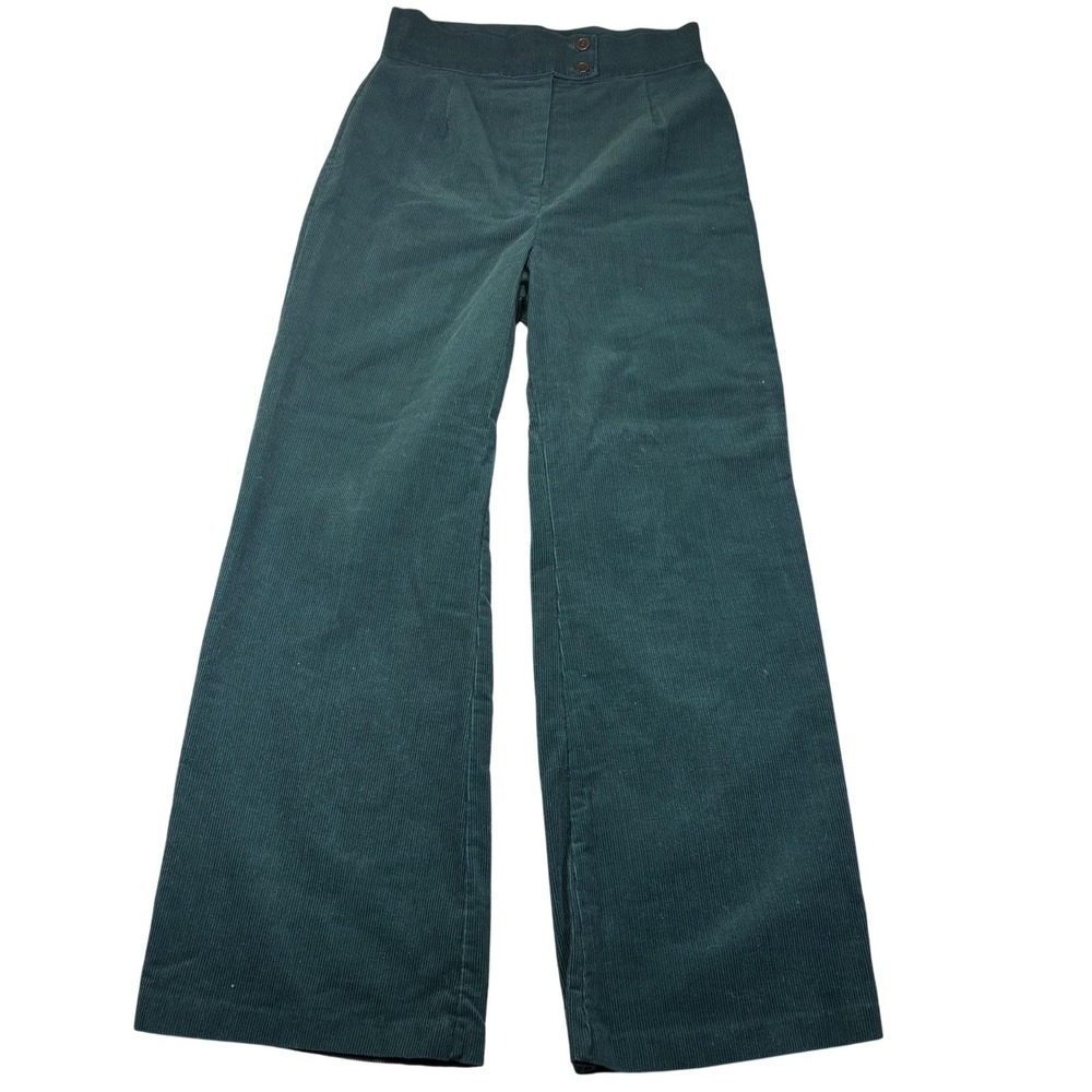 Vintage Sears JR Bazaar Pants Womens 30 Green Corduroy Wide Leg 80s High Rise